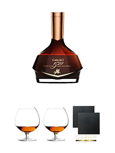 Carlos I 1520 Spanien 0,7 Liter + Cognacglas/Schwenker Stölzle 1 Stück - 103/18 + Cognacglas/Schwenker Stölzle 1 Stück - 103/18 + Schiefer Glasuntersetzer eckig ca. 9,5 cm Ø 2 Stück von Diverse