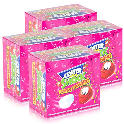 Center Shock Jumping Strawberry 100 Stück - Extra saurer Kaugummi (4er Pack) von Center Shock