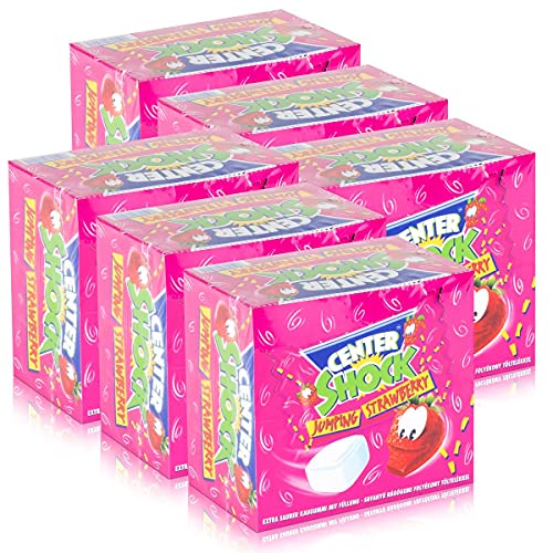 Center Shock Jumping Strawberry 100 Stück - Extra saurer Kaugummi (6er Pack) von Center Shock