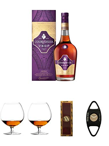 Courvoisier VSOP Fine Champagne 0,7 Liter + Cognacglas/Schwenker Stölzle 1 Stück - 103/18 + Cognacglas/Schwenker Stölzle 1 Stück - 103/18 + BrickHouse Streichhölzer + Buena Vista Zigarrencutter von Diverse