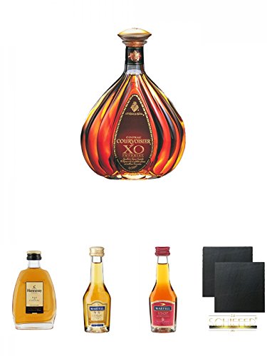 Courvoisier XO 0,7 Liter + Hennessy Fine de Cognac Frankreich 5 cl + Martell VS Fine de Cognac Frankreich 0,05 Liter MINI + Martell VSOP Cognac Frankreich 0,05 Liter MINI + Schiefer Glasuntersetzer eckig ca. 9,5 cm Ø 2 Stück von Unbekannt