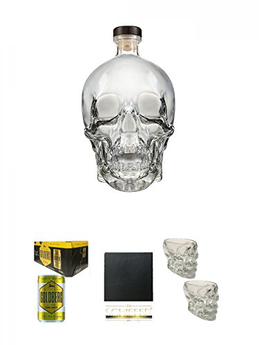 Crystal Head Vodka Magnumflasche 3 Liter + Goldberg Tonic Water DOSE 8 x 0,15 Liter Karton + Schiefer Glasuntersetzer eckig ca. 9,5 cm Durchmesser + Crystal Head Glas Totenkopf aus Glas 2 Stück von Unbekannt