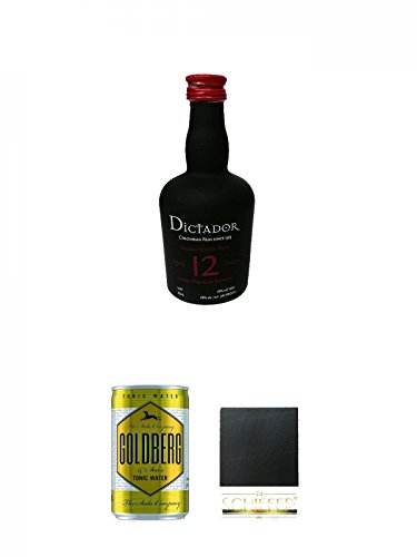 Dictador Solera System Rum 12 Jahre Kolumbien 0,05 Liter + Goldberg Tonic Water DOSE 0,15 Liter + Schiefer Glasuntersetzer eckig ca. 9,5 cm Durchmesser von Unbekannt