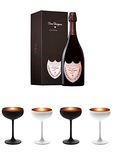 Dom Perignon Champagner ROSE 0,75 Liter + Sektschale Stölzle 1 Glas - Olympic Serie matt-schwarz BRONZE 2739408 + Sektschale Stölzle 1 Glas - Olympic Serie matt-weiß BRONZE 273/88/08 + Sektschale Stölzle 1 Glas - Olympic Serie matt-schwarz BRONZE 2739408 von Unbekannt