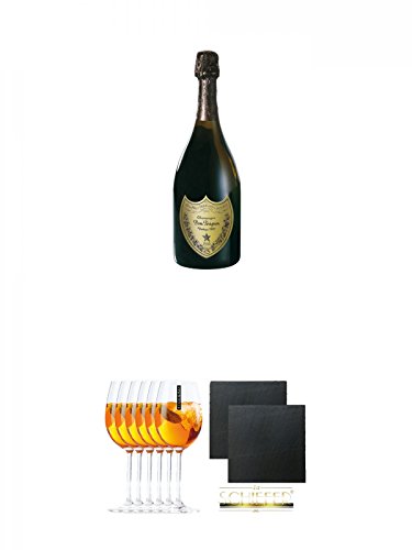 Dom Perignon Champagner Vintage Brut 0,75 Liter + Scavi & Ray Prosecco Sprizzione (kein Grünstich) Rastal Glas 6 Stück + Schiefer Glasuntersetzer eckig ca. 9,5 cm Ø 2 Stück von Diverse