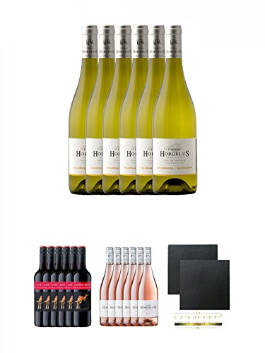 Domaine Horgelus Blanc 6 x 0,75 Liter + [yellow tail] Medium Sweet Red Roo - 6 x 0,75 Liter + Domaine Horgelus Roséwein 6 x 0,75 Liter + Schiefer Glasuntersetzer eckig ca. 9,5 cm Ø 2 Stück von Unbekannt