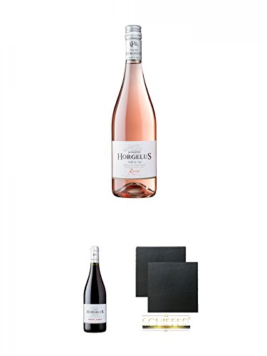 Domaine Horgelus Roséwein 0,7 Liter + Domaine Horgelus Merlot Rotwein 0,75 Liter + Schiefer Glasuntersetzer eckig ca. 9,5 cm Ø 2 Stück von Unbekannt