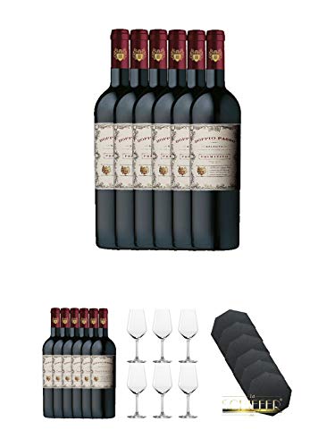 Doppio Passo Primitivo Salento IGT 13% 12 x 0,75 Liter + Rotweinglas Stölzle - 3770001 6 Stück + Schiefer Glasuntersetzer 6 x von Unbekannt