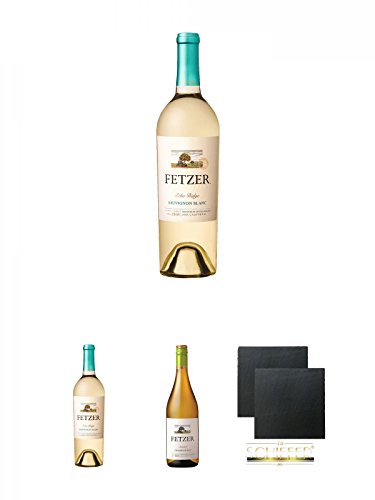 Fetzer Echo Ridge Sauvignon Blanc 0,75 Liter + Fetzer Echo Ridge Sauvignon Blanc 0,75 Liter + Fetzer Sundial Chardonnay 0,75 Liter + Schiefer Glasuntersetzer eckig ca. 9,5 cm Ø 2 Stück von Unbekannt