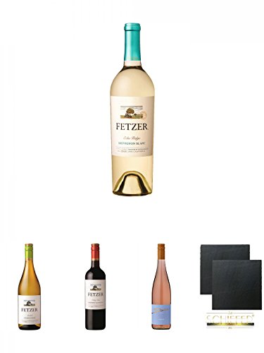 Fetzer Echo Ridge Sauvignon Blanc 0,75 Liter + Fetzer Sundial Chardonnay 0,75 Liter + Fetzer Valley Oaks Cabernet Sauvignon 0,75 Liter + Weingut Diehl Rose 0,75 Liter + Schiefer Glasuntersetzer eckig ca. 9,5 cm Ø 2 Stück von Unbekannt