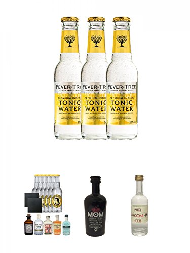 Fever Tree Tonic Water 3 x 0,2 Liter + Gin Probierset 1 x Monkey 5 cl, 1 x The Duke 5 cl, 1 x Black Gin 5 cl + 1 Saffron Gin 5 cl + 1 London Blue No 1 Gin 5 cl + 6 x Thomas Henry Tonic Water 0,2 Liter + 2 Schieferuntersetzer + Mom God Save the Gin England von Unbekannt