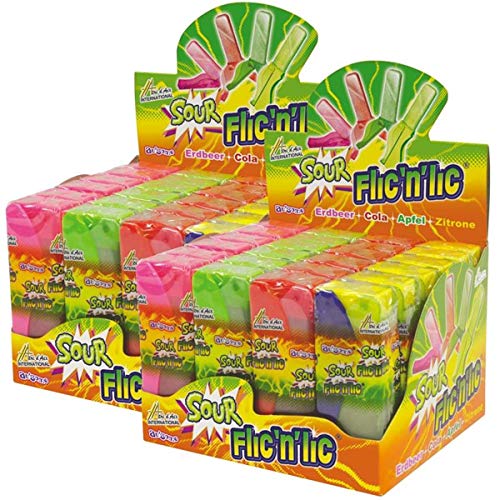 Flic'n'lic Lutscher Sour mit Erdbeer, Cola, Apfel 24 Stk. im Display (2er Pack) von Unbekannt