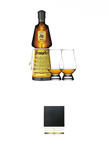 Frangelico Haselnuss Likör 0,7 Liter + 2 Glencairn Gläser + Schiefer Glasuntersetzer eckig ca. 9,5 cm Durchmesser von Unbekannt