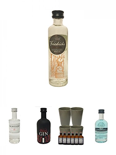 Friedrichs Gin 0,04 Liter Miniatur + The Botanist Islay Dry Gin 0,05 Liter Miniatur + Gansloser Black Gin Distillers Cut Deutschland 0,05 Liter Miniatur + Monkey 47 Gin Minis 6 Stück + 4 x Monkey Becher + The London No. 1 Gin 5 cl Miniatur von Unbekannt