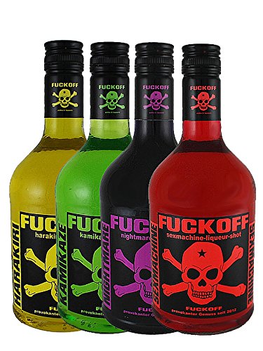 Fuckoff Mix Set jew. 1 x 0,7L Harakiri Amarula mit Peach, Kamikaze Waldmeister mit Limette, Nightmare schwarze Beere, Sexmachine rote Kirsche von Unbekannt