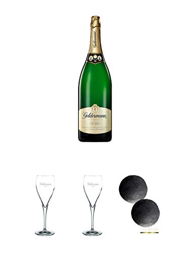 Geldermann Brut Flaschengärung Trocken Deutschland 3,0 Liter + Geldermann Gläser 1 Stück + Geldermann Gläser 1 Stück + Schiefer Glasuntersetzer RUND ca. 2 x 9,5 cm Durchmesser von Unbekannt