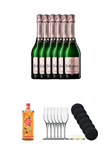 Geldermann - Rosè - Flaschengärung - Trocken - Deutschland 6 x 0,75 Liter + Miamee Orange Goldwasser Likör 0,7 Liter + Stölzle Exquisit Sektkelch 6er Pack + Schiefer Glasuntersetzer rund 6 x ca. 9,5 cm Durchmesser von Unbekannt