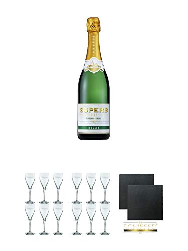 Geldermann SUPERB Sekt - Trocken - Deutschland 0,75 Liter + Geldermann Gläser 6 Stück + Geldermann Gläser 6 Stück + Schiefer Glasuntersetzer eckig ca. 9,5 cm Ø 2 Stück von Unbekannt