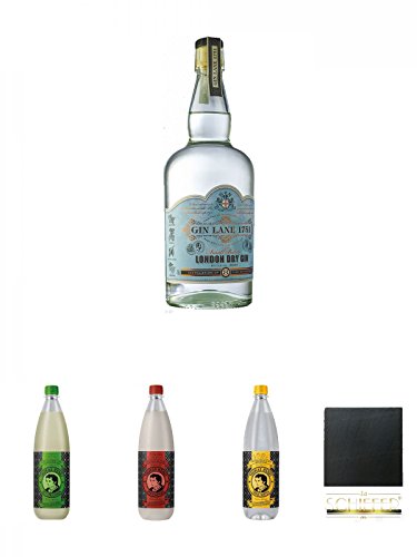 Gin Lane 1751 - LONDON DRY - England Gin 0,7 Liter + Thomas Henry Bitter Lemon 1,0 Liter + Thomas Henry Spicy Ginger 1,0 Liter + Thomas Henry Tonic Water 1,0 Liter + Schiefer Glasuntersetzer eckig ca. 9,5 cm Durchmesser von Unbekannt