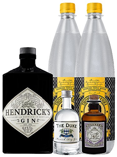 Gin-Set Hendricks Gin Small Batch 0,7 Liter + The Duke München Dry Gin 5 cl + Monkey 47 Schwarzwald Dry Gin 5 cl MINIATUR + 2 x Thomas Henry Tonic Water 1,0 Liter von Unbekannt