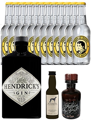 Gin-Set Hendricks Gin Small Batch 0,7 Liter + Windspiel Premium Dry Gin Deutschland 0,04 Liter + Filliers Premium Dry Gin Belgien 0,05 Liter MINIATUR, 12 x Thomas Henry Tonic Water 0,2 Liter von Unbekannt