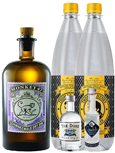 Gin-Set Monkey 47 Schwarzwald Dry Gin 0,5 Liter + The Duke München Dry Gin 5 cl + Citadelle Gin aus Frankreich 5 cl + 2 x Thomas Henry Tonic Water 1,0 Liter von Unbekannt