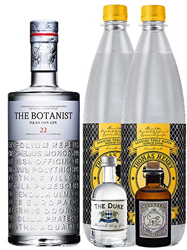 Gin-Set The Botanist Islay Dry Gin 0,7 Liter + The Duke München Dry Gin 5 cl + Monkey 47 Schwarzwald Dry Gin 5 cl MINIATUR + 2 x Thomas Henry Tonic Water 1,0 Liter von Unbekannt