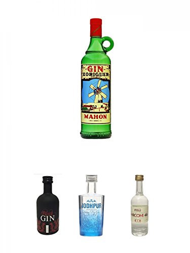 Gin Xoriguer Mahon Gin 0,7 Liter + Gansloser Black Gin Distillers Cut Deutschland 0,05 Liter Miniatur + Jodhpur Premium London Dry Gin England 0,05 Liter MINI + Poli Marconi 46 Gin 0,05 Liter Mini von Unbekannt