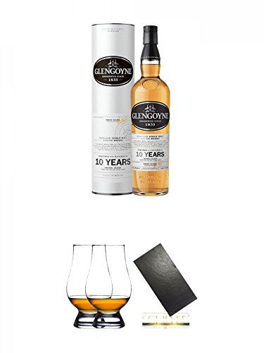 Glengoyne 10 Jahre Single Malt Whisky 0,7 Liter + The Glencairn Glass Whisky Glas Stölzle 2 Stück + Buffet-Platte Servierplatte Schieferplatte aus Schiefer 60 x 30 cm schwarz von Diverse