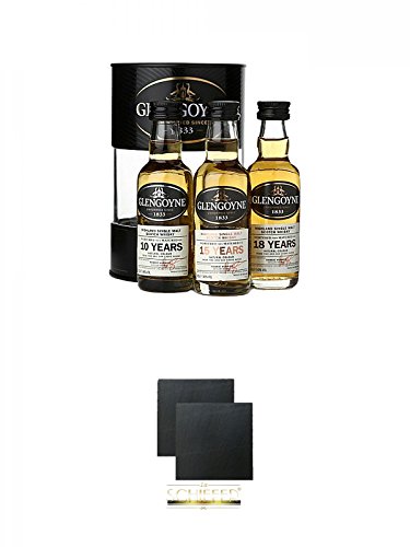 Glengoyne Mini Collection 3 x 5 cl + Schiefer Glasuntersetzer eckig ca. 9,5 cm Ø 2 Stück von Unbekannt