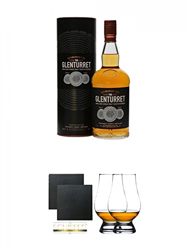 Glenturret TRIPLE WOOD Single Malt Whisky 0,7 Liter + Schiefer Glasuntersetzer eckig ca. 9,5 cm Ø 2 Stück + The Glencairn Glass Whisky Glas Stölzle 2 Stück von Diverse