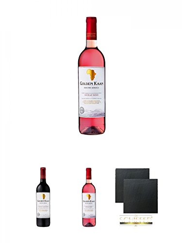 Golden Kaan Shiraz Rose 0,75 Liter + Golden Kaan Cabernet Sauvignon 0,75 Liter + Golden Kaan Shiraz Rose 0,75 Liter + Schiefer Glasuntersetzer eckig ca. 9,5 cm Ø 2 Stück von Unbekannt