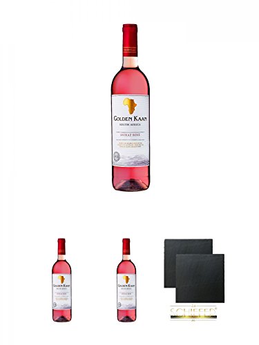 Golden Kaan Shiraz Rose 0,75 Liter + Golden Kaan Shiraz Rose 0,75 Liter + Golden Kaan Shiraz Rose 0,75 Liter + Schiefer Glasuntersetzer eckig ca. 9,5 cm Ø 2 Stück von Unbekannt