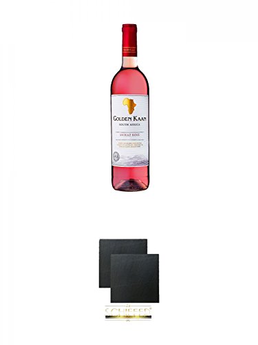 Golden Kaan Shiraz Rose 0,75 Liter + Schiefer Glasuntersetzer eckig ca. 9,5 cm Ø 2 Stück von Unbekannt