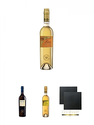 Gonzalez Byass Tres Palma Fino 0,75 Liter + Gonzalez Byass CHRISTINA Medium Dry 0,75 Liter + Gonzalez Byass Una Palma Fino 0,75 Liter + Schiefer Glasuntersetzer eckig ca. 9,5 cm Ø 2 Stück von Unbekannt