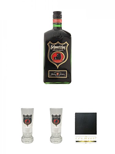 Hardenberg Schwartzhog Kräuterbitter 0,7 Liter + Schwartzhog Shot Glas 4cl 1 Stück + Schwartzhog Shot Glas 4cl 1 Stück + Schiefer Glasuntersetzer eckig ca. 9,5 cm Durchmesser von Diverse