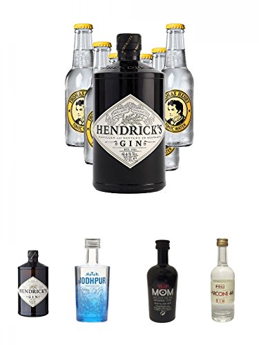 Hendricks Gin Small Batch 0,7 Liter + 6 Thomas Henry Tonic Water 0,2 Liter + Hendricks Gin Small Batch 5 cl + Jodhpur Premium London Dry Gin England 0,05 Liter MINI + Mom God Save the Gin England 0,05 Liter Miniatur + Poli Marconi 46 Gin 0,05 Liter Mini von Unbekannt