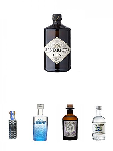 Hendricks Gin Small Batch 5 cl + Bobbys Schiedam Dry Deutschland 0,1 Liter MINI + Jodhpur Premium London Dry Gin England 0,05 Liter MINI + Monkey 47 Schwarzwald Dry Gin 5 cl MINIATUR + The Duke München Dry Gin Bio 5 cl von Unbekannt