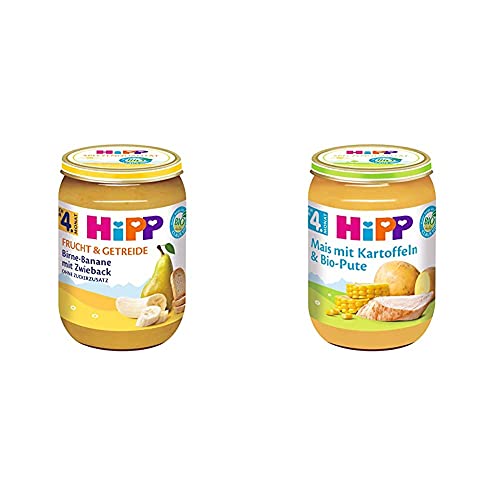 HiPP Birne-Banane mit Zwieback, 6er Pack (6 x 190 g) & Mais mit Kartoffelpüree und Bio-Pute, 6er Pack (6 x 190g) von Unbekannt
