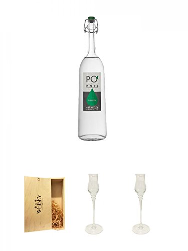 Jacopo Poli Grappa Po di Poli AROMATICA (TRAMINER) in Geschenkverpackung 0,7 Liter + 1a Whisky Holzbox für 2 Flaschen mit Schiebedeckel + Poli Grappa Glas 1 Stück Dick Schlange oben + Poli Grappa Glas 1 Stück Dick Schlange oben von Unbekannt