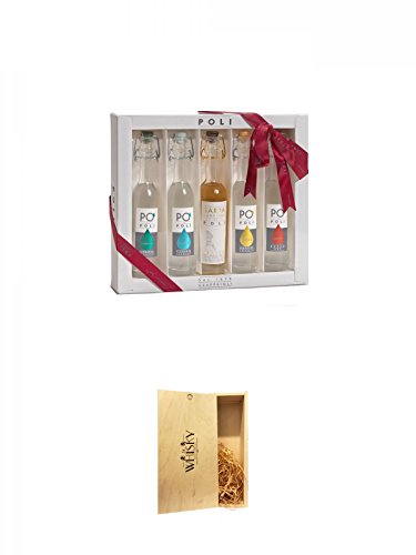 Jacopo Poli Sarpa di Poli Baby Pack 5 x 0,1 Liter Grappa Italien in Geschenkpackung + 1a Whisky Holzbox für 2 Flaschen mit Schiebedeckel von Diverse