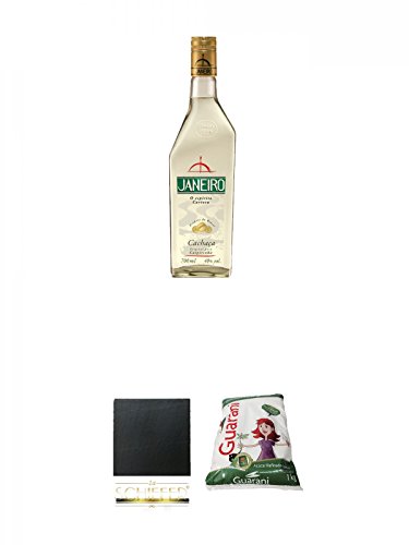 Janeiro Cachaca 0,7 Liter + Schiefer Glasuntersetzer eckig ca. 9,5 cm Durchmesser + Guarani Brasilien feiner Rohrzucker für Cocktails 1,0 Kg von Unbekannt