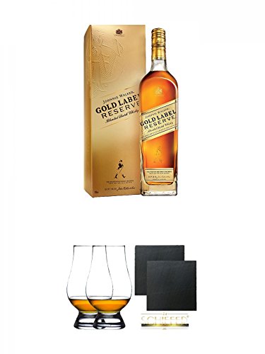 Johnnie Walker Gold Label Reserve 0,7 Liter + The Glencairn Glass Whisky Glas Stölzle 2 Stück + Schiefer Glasuntersetzer eckig ca. 9,5 cm Ø 2 Stück von Diverse