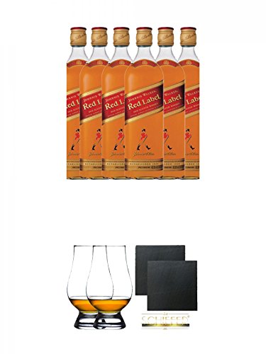 Johnnie Walker Red Label 6 x 0,70 Liter + The Glencairn Glass Whisky Glas Stölzle 2 Stück + Schiefer Glasuntersetzer eckig ca. 9,5 cm Ø 2 Stück von Diverse