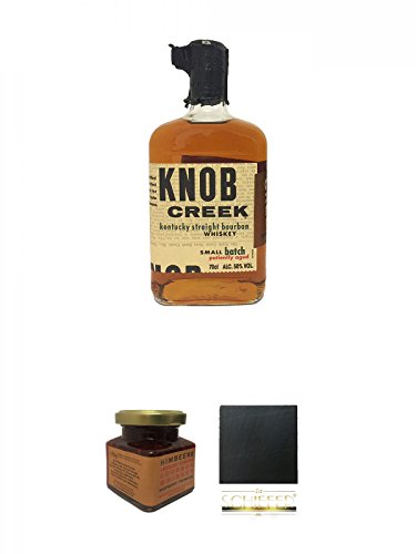 Knob Creek 9 Jahre Small Batch Straight Bourbon 0,7 Liter + Kentucky Bourbon Himbeer-Marmelade 150 Gramm Glas + Schiefer Glasuntersetzer eckig ca. 9,5 cm Durchmesser von Unbekannt