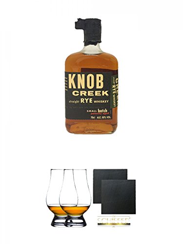 Knob Creek RYE Kentucky Straight Bourbon 0,7 Liter + The Glencairn Glass Whisky Glas Stölzle 2 Stück + Schiefer Glasuntersetzer eckig ca. 9,5 cm Ø 2 Stück von Diverse