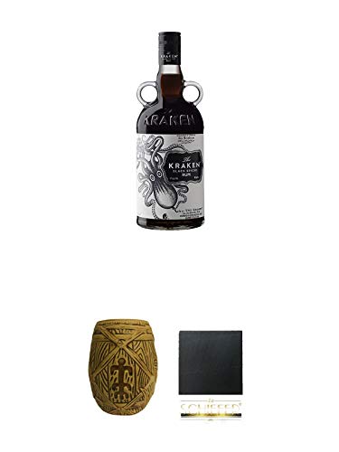 Kraken Black Spiced 0,7 Liter + Plantation MUG ohne Eichstrich 1 Stück + Schiefer Glasuntersetzer eckig ca. 9,5 cm Durchmesser von Unbekannt