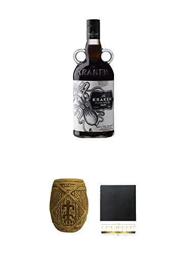 Kraken Black Spiced 1,0 Liter + Plantation MUG ohne Eichstrich 1 Stück + Schiefer Glasuntersetzer eckig ca. 9,5 cm Durchmesser von Unbekannt