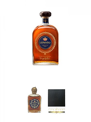 Lepanto Solera Gran Reserva 0,7 Liter + Lepanto Brandy 5 cl Miniatur + Schiefer Glasuntersetzer eckig ca. 9,5 cm Durchmesser von Unbekannt