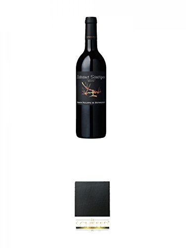 Les Cépages Cabernet Sauvignon I.G.P. 0,75 Liter + Schiefer Glasuntersetzer eckig ca. 9,5 cm Durchmesser von Unbekannt